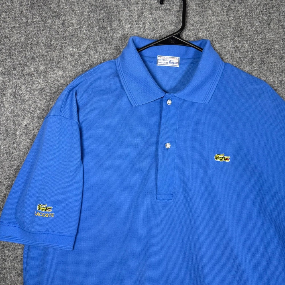 Lacoste Chemise Polo Shirt Mens XL Blue Cotton Pique Short Sleeve Made in France